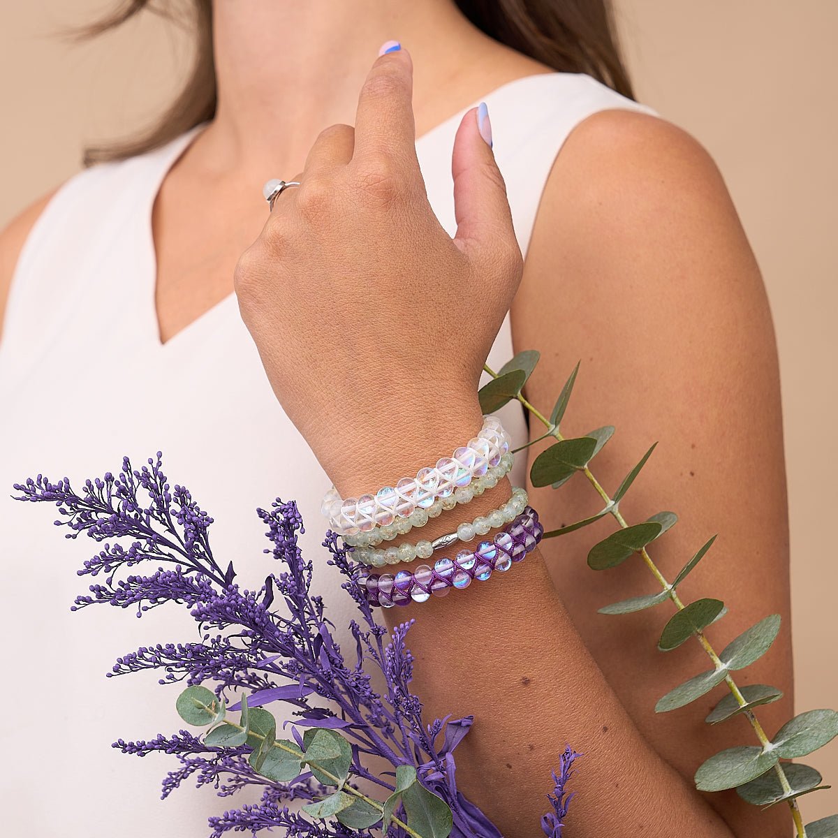 Arc-en-ciel violet | Argent | Bracelet Verre Double Galaxie